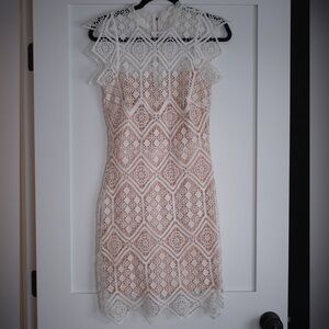 Chic Lace Mini Dress in White and nude